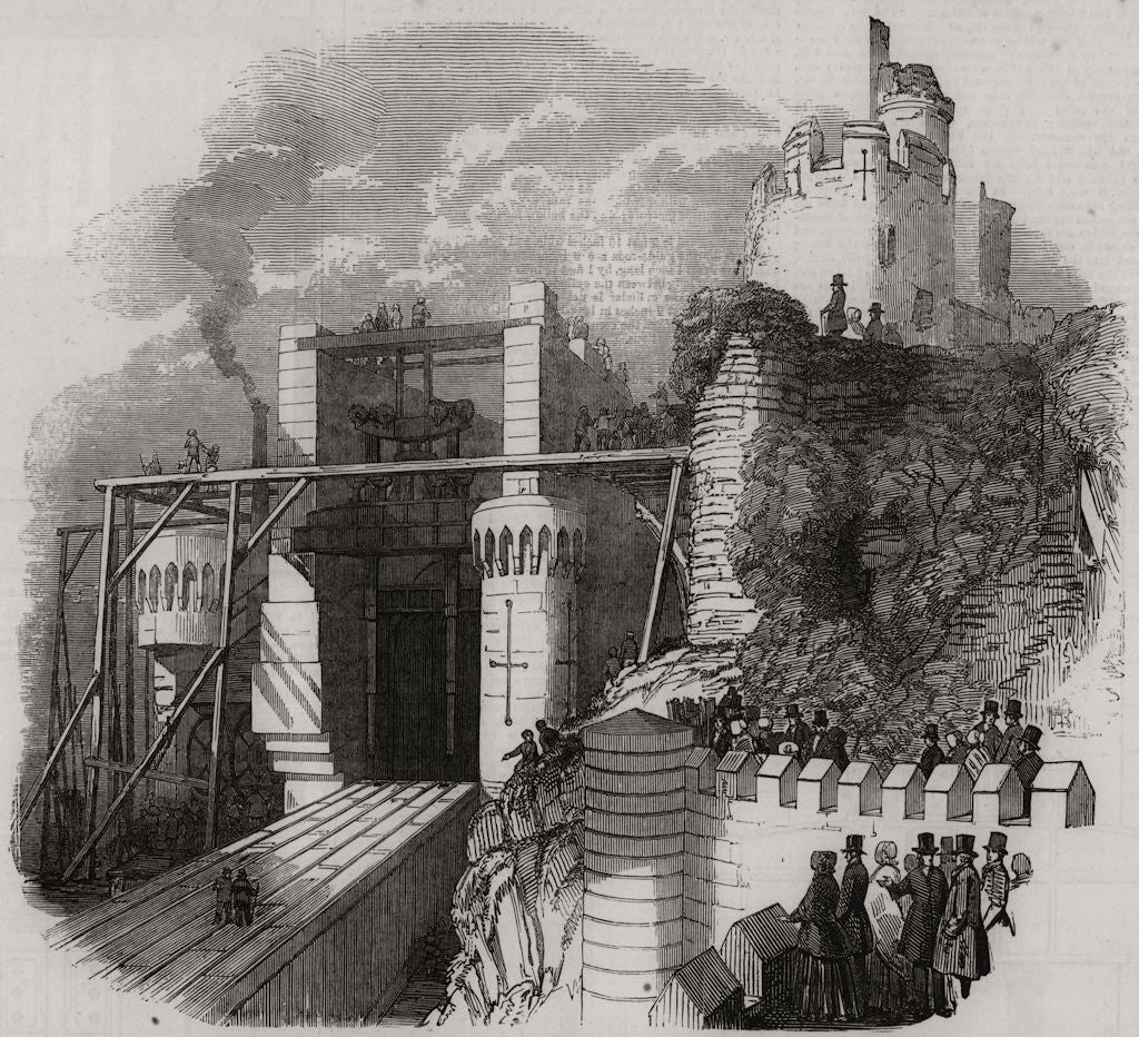 River Conwy tubular railway bridge: tube at the piers before being raised 1848